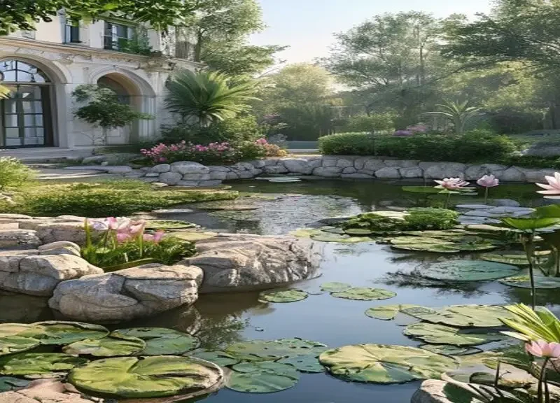 Elegant estate garden with structured planting and refined outdoor atmosphere