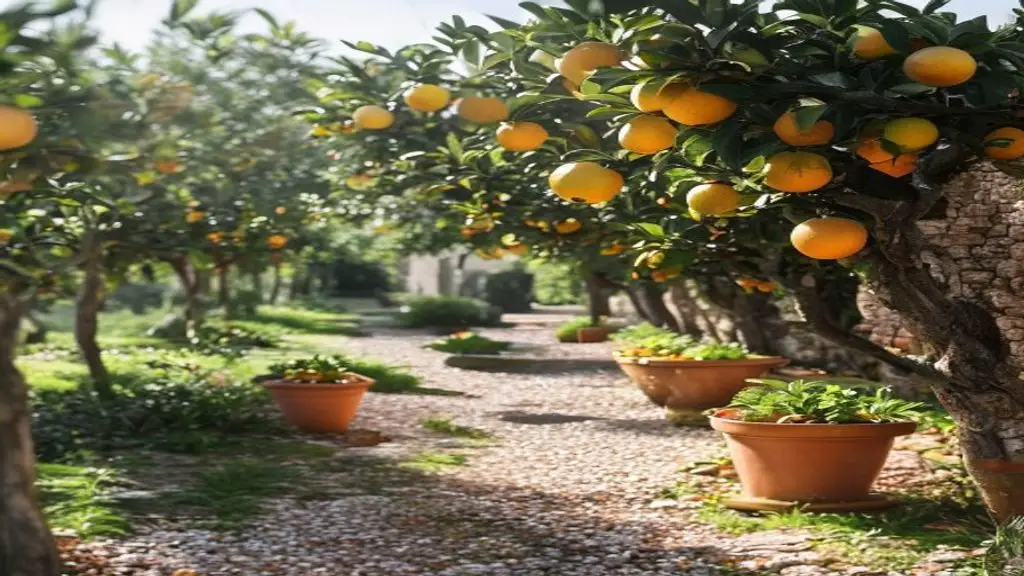 Citrus trees and orchard atmosphere in an elegant estate garden