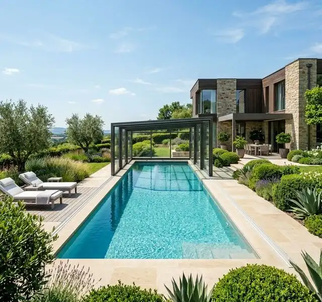 Illustration de jardin de caractere pour Abri de Piscine Bas, Mi-haut ou Plat : Le Guide Définitif