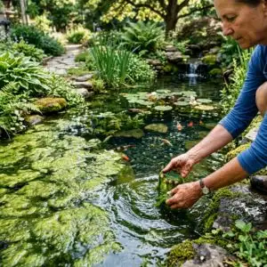 Natural water garden with pond planting in an elegant estate garden