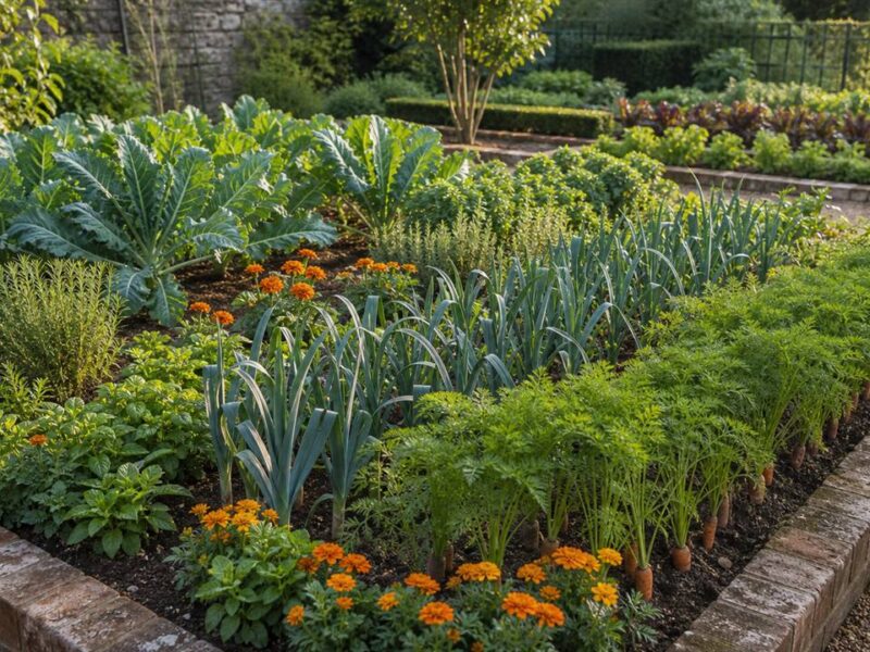 Illustration de jardin de caractere pour Associer les cultures au potager : le compagnonnage qui marche