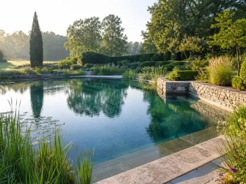 Illustration de jardin de caractere pour Bassin de baignade naturelle : création, zones et budget