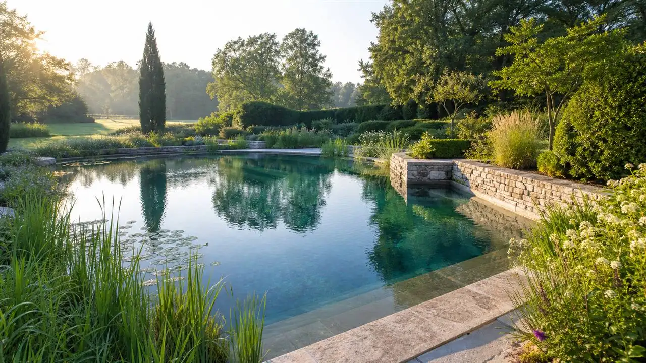 Illustration de jardin de caractere pour Bassin de baignade naturelle : création, zones et budget