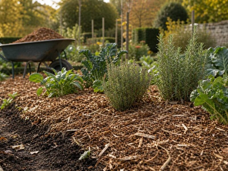 Illustration de jardin de caractere pour Le BRF au jardin : nourrir le sol avec le bois raméal fragmenté
