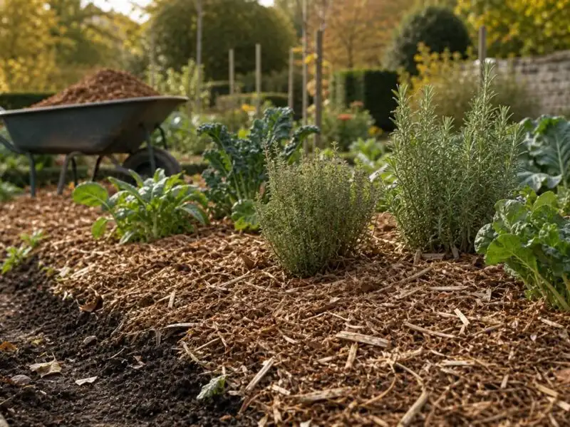Illustration de jardin de caractere pour Holzhacksel im Garten: den Boden mit BRF naehren
