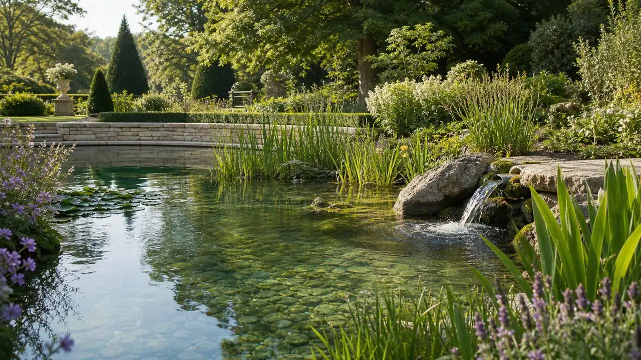 Illustration de jardin de caractere pour Dimensionner la pompe et la filtration de son bassin