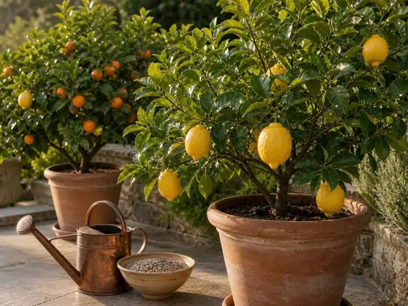 Illustration de jardin de caractere pour Fertiliser ses agrumes : le calendrier et les bons engrais