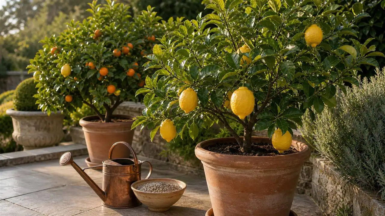 Illustration de jardin de caractere pour Fertiliser ses agrumes : le calendrier et les bons engrais
