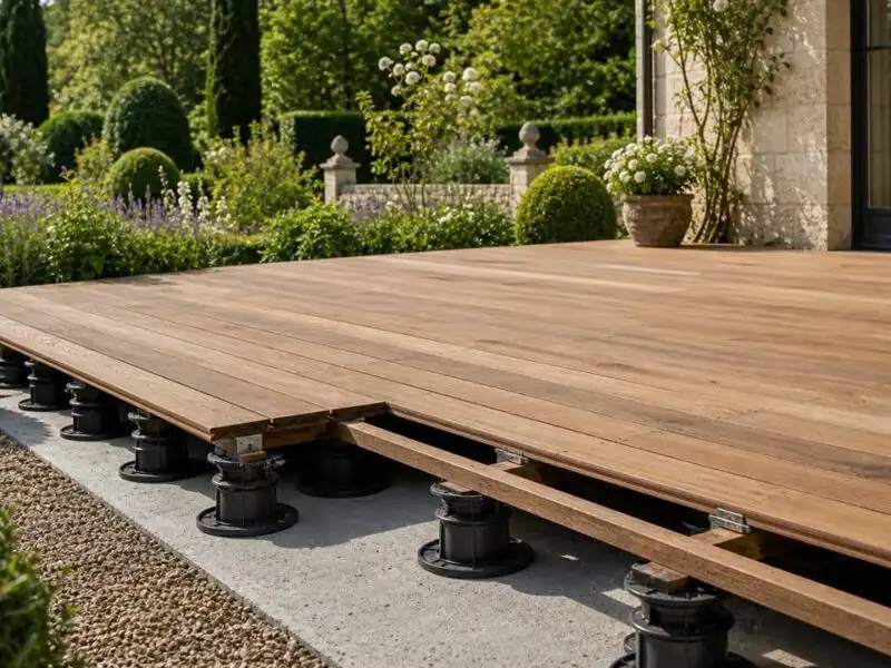 Illustration de jardin de caractere pour Terrasse sur plots : poser une terrasse sans dalle béton