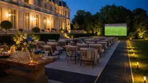 Elegant outdoor garden design with terrace, structure and planting