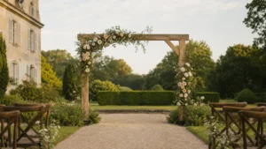 Elegant outdoor garden design with terrace, structure and planting