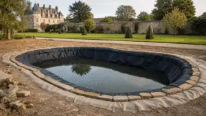 Natural water garden with pond planting in an elegant estate garden