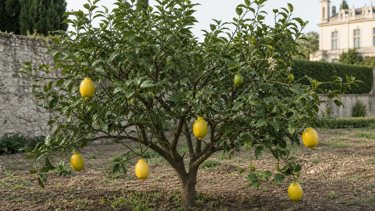 Limones Femminello sicilianos en el árbol remontante, en varios estados de maduración verde y amarillo
