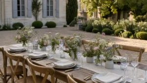 Elegant outdoor garden design with terrace, structure and planting