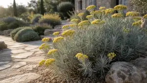 Elegant outdoor garden design with terrace, structure and planting