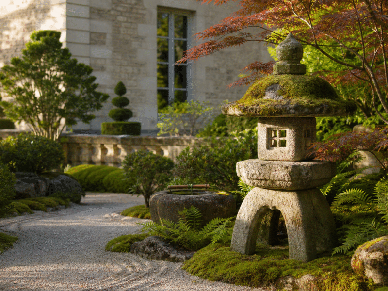 Illustration de jardin de caractere pour Lanterne japonaise de jardin : granit, emplacement et erreurs à éviter