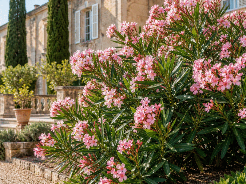 Illustration de jardin de caractere pour Laurier rose : plantation, taille, arrosage et hivernage sans erreur