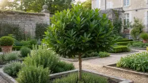 Elegant outdoor garden design with terrace, structure and planting
