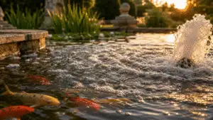 Natural water garden with pond planting in an elegant estate garden