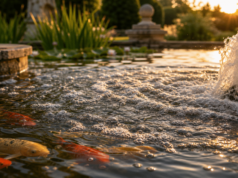 Illustration de jardin de caractere pour Eau de bassin trop chaude : oxygénation et manque d&rsquo;oxygène en été
