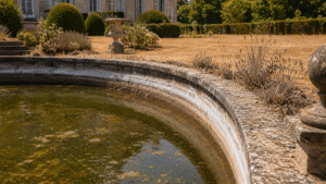 Natural water garden with pond planting in an elegant estate garden