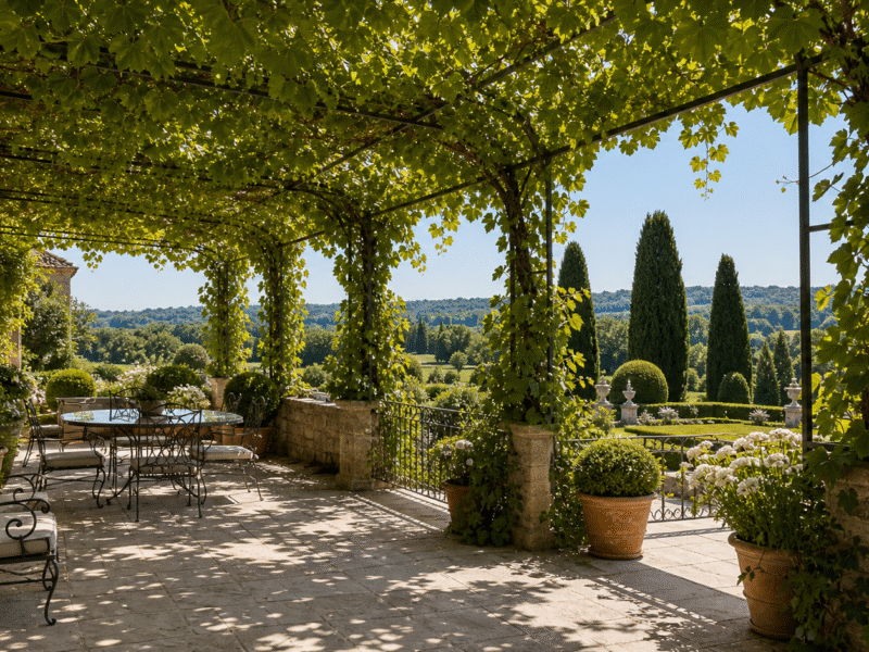 Illustration de jardin de caractere pour Rafraîchir une terrasse écrasée de chaleur : ombre, végétal, matériaux