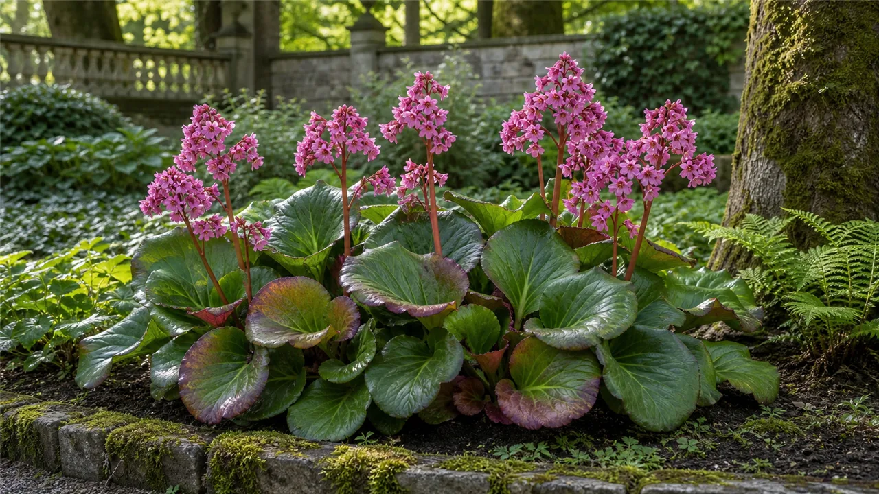 Bergenia garden profile planted in a chateau garden