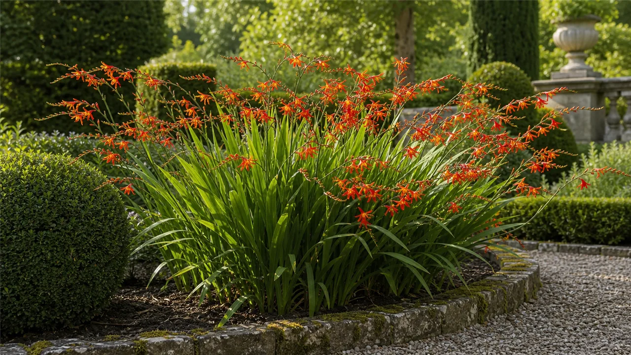 Crocosmia garden profile planted in a chateau garden