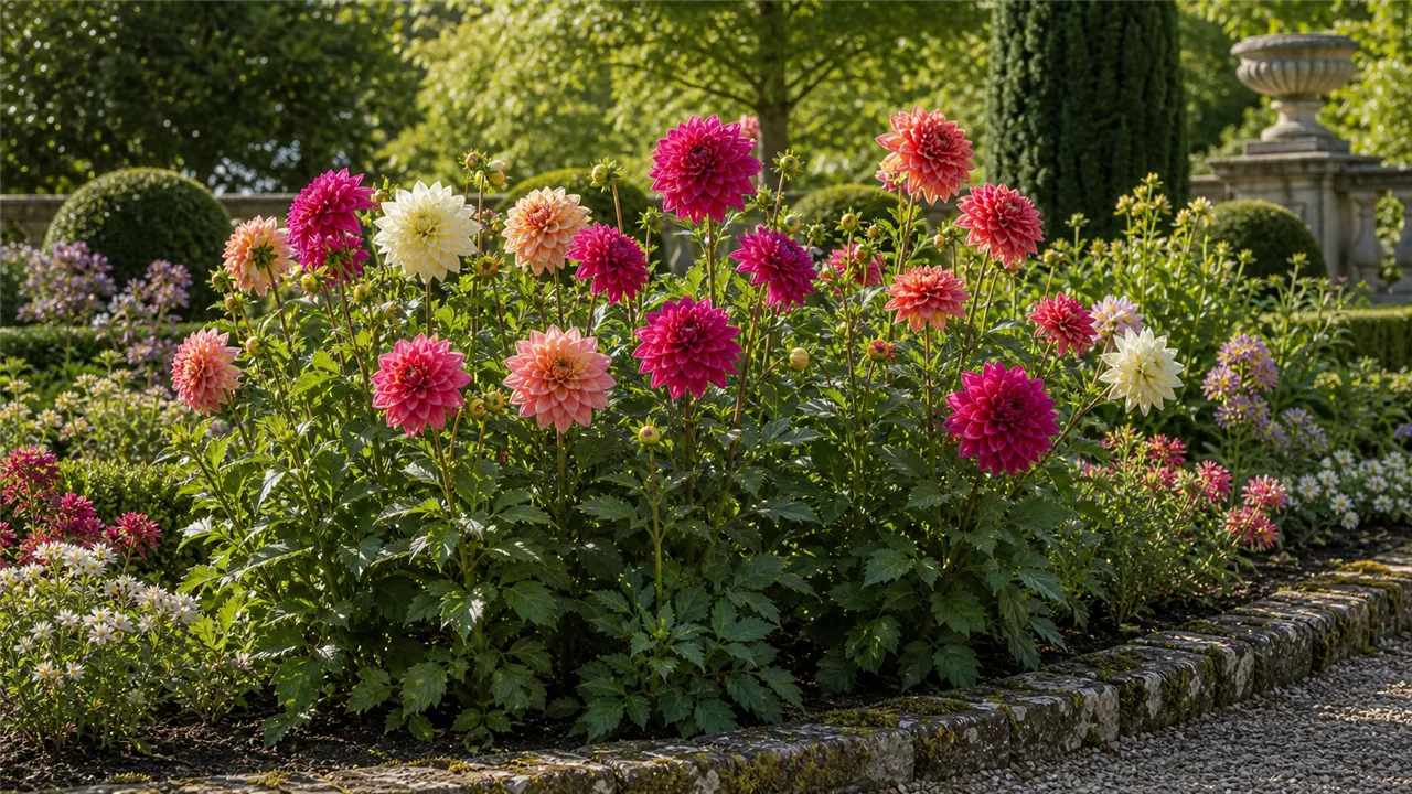 Dahlia garden profile planted in a chateau garden