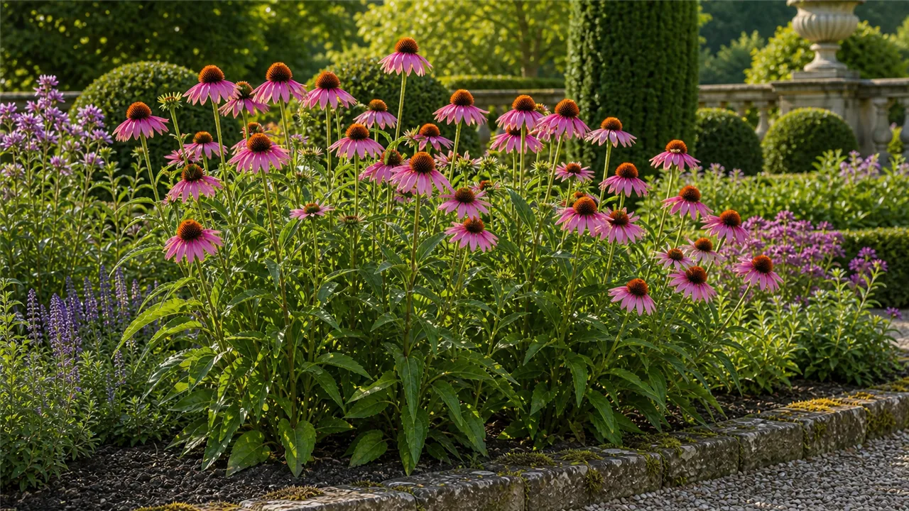 Echinacea garden profile planted in a chateau garden