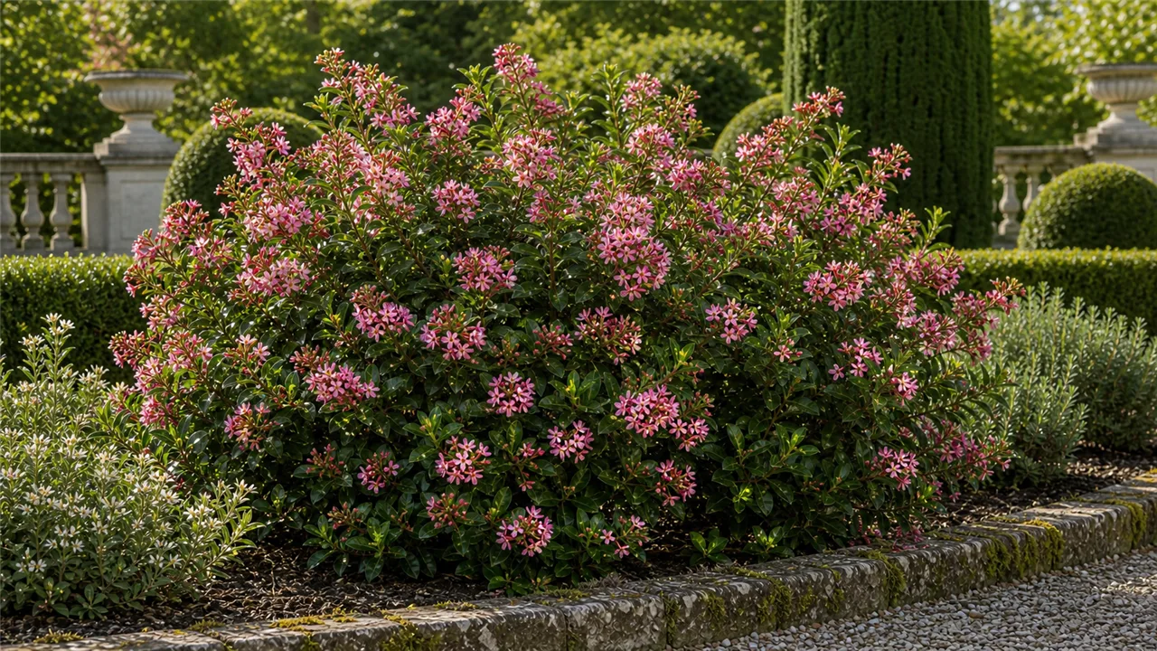 Escallonia garden profile planted in a chateau garden