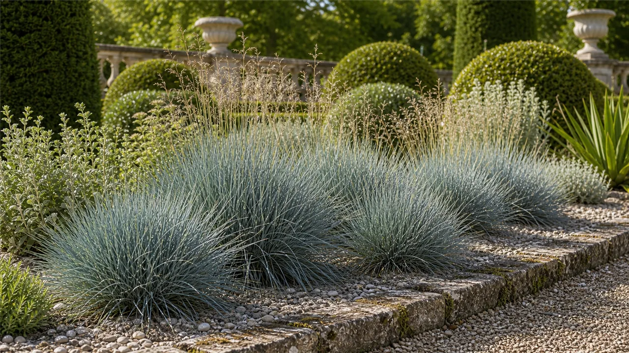 Fétuque bleue en situation dans un jardin de chateau