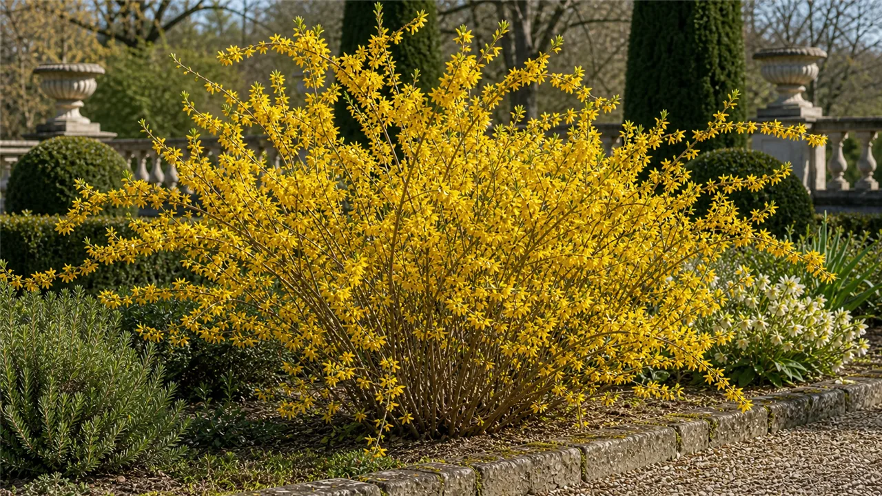 Forsythia garden profile planted in a chateau garden