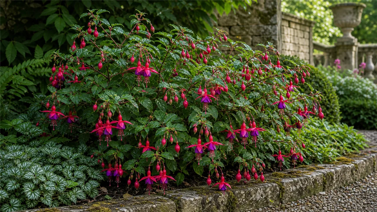 Fuchsia garden profile planted in a chateau garden