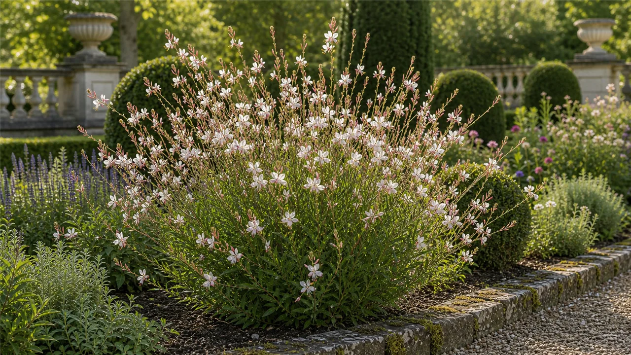 Gaura garden profile planted in a chateau garden