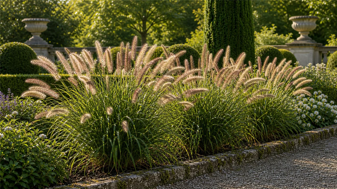 Fountain grass garden profile planted in a chateau garden