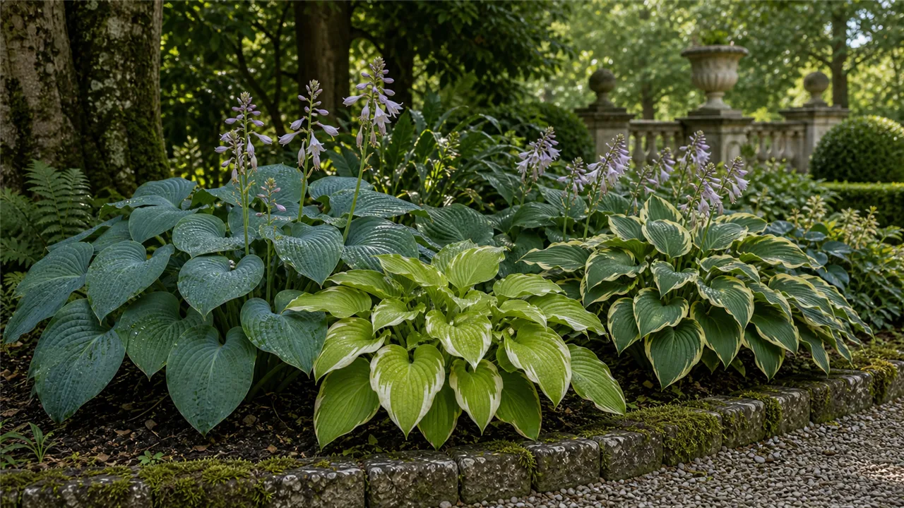Hosta garden profile planted in a chateau garden