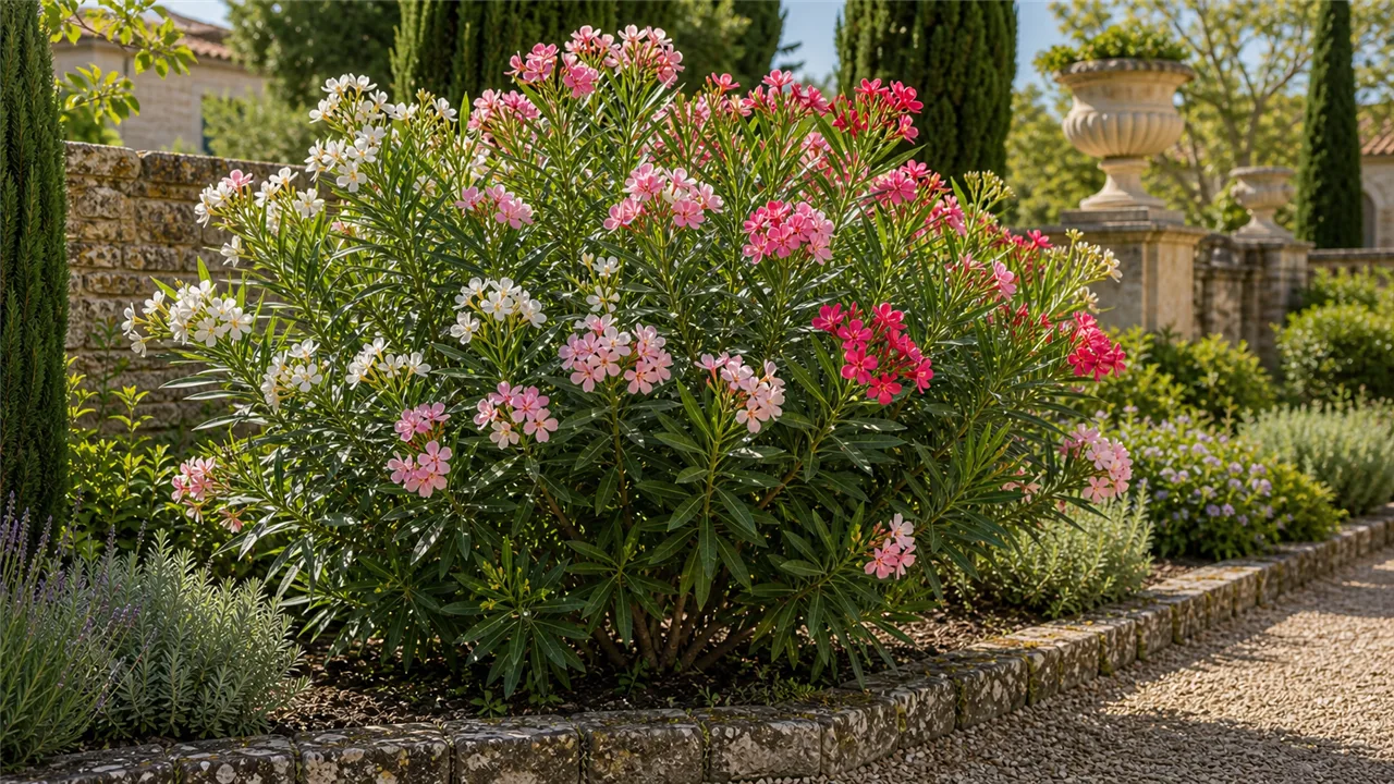 Oleander garden profile planted in a chateau garden