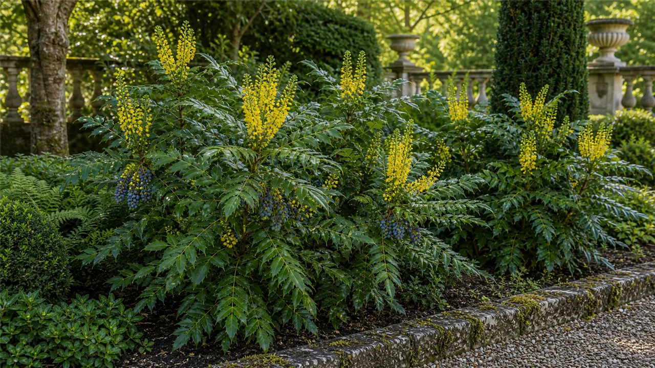 Mahonia garden profile planted in a chateau garden