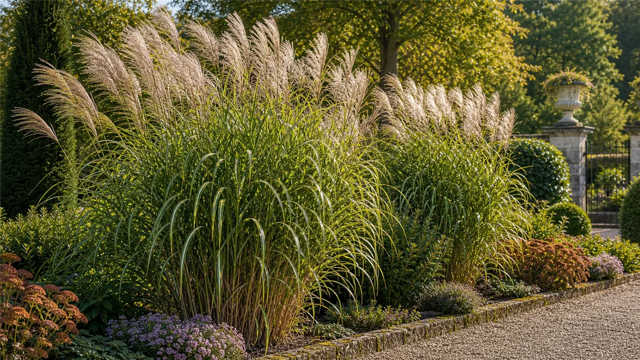 Miscanthus garden profile planted in a chateau garden