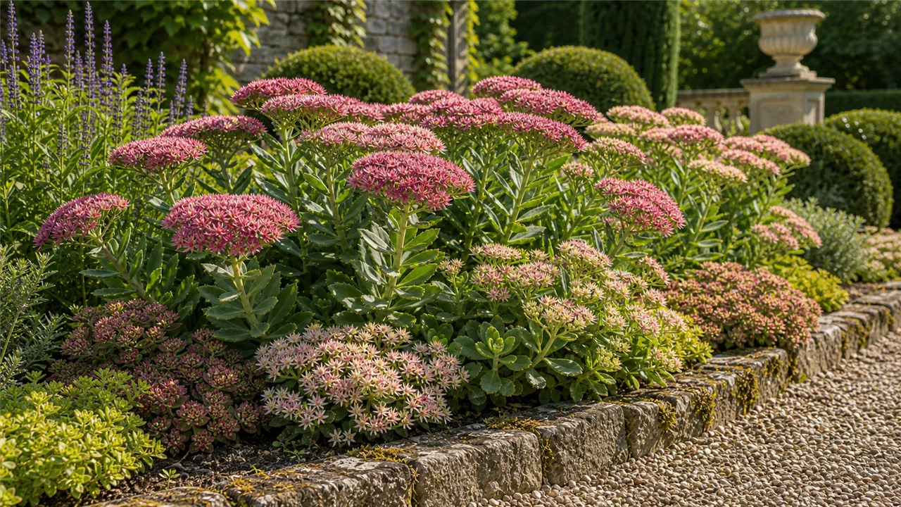 Orpin en situation dans un jardin de chateau