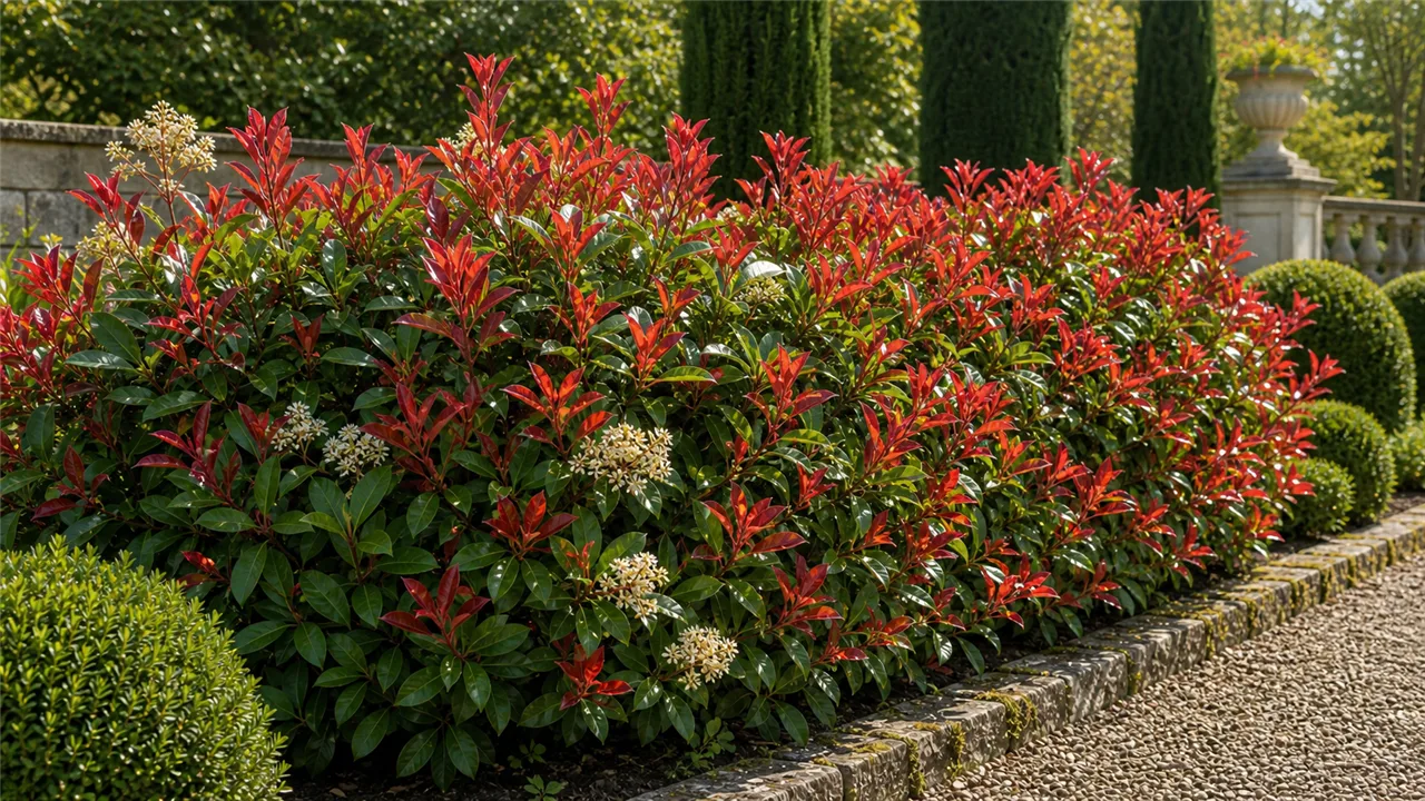 Photinia garden profile planted in a chateau garden
