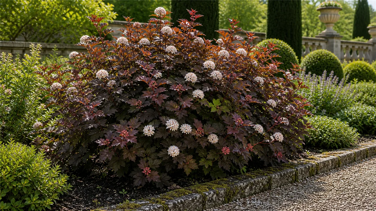 Ninebark garden profile planted in a chateau garden