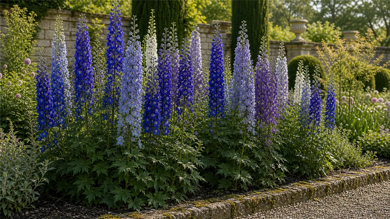 Larkspur garden profile planted in a chateau garden