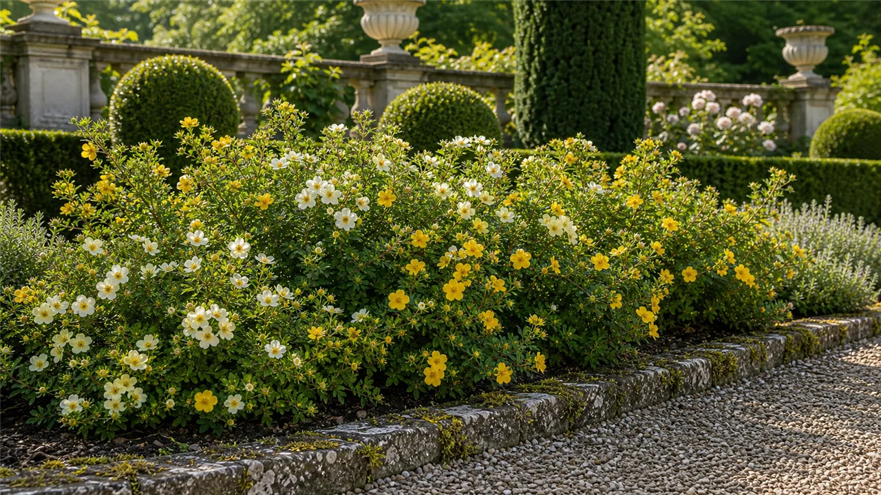 Shrubby cinquefoil garden profile planted in a chateau garden