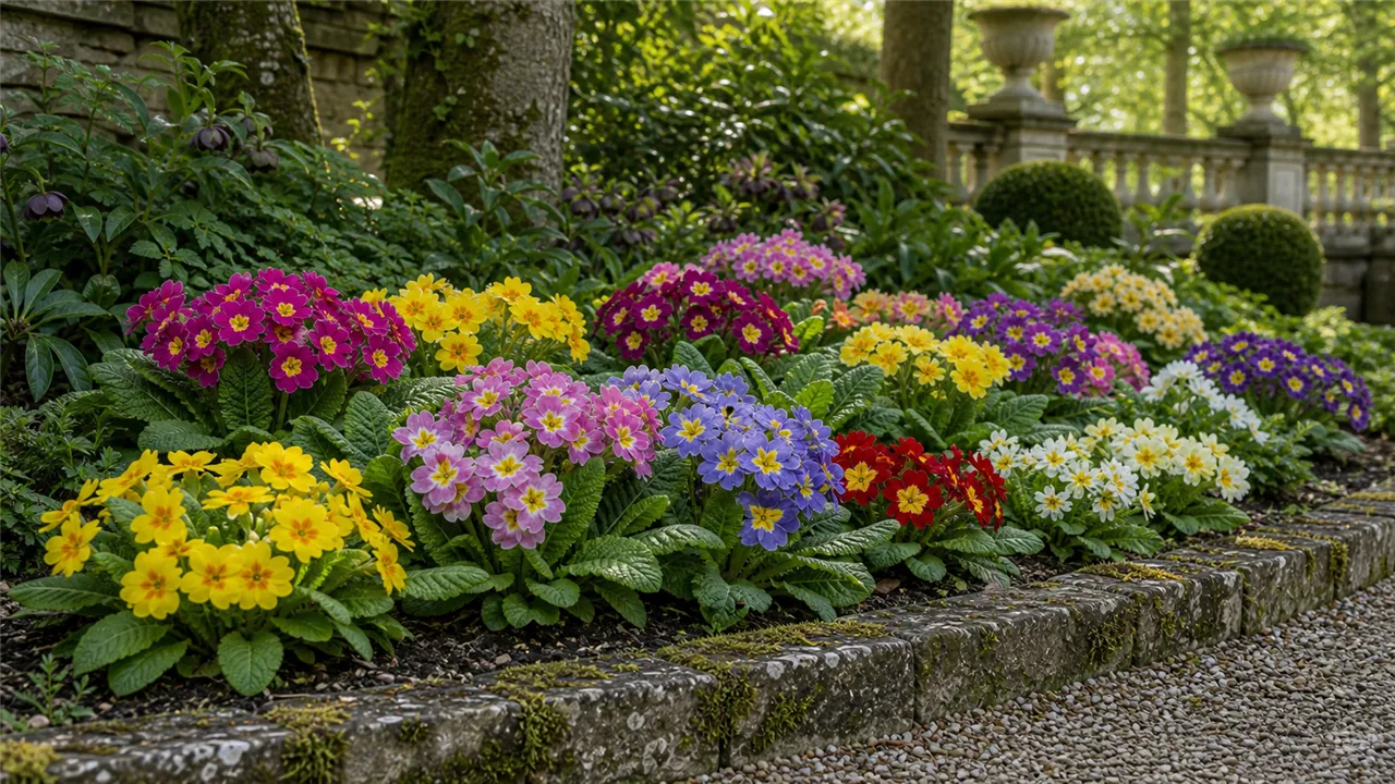 Primrose garden profile planted in a chateau garden