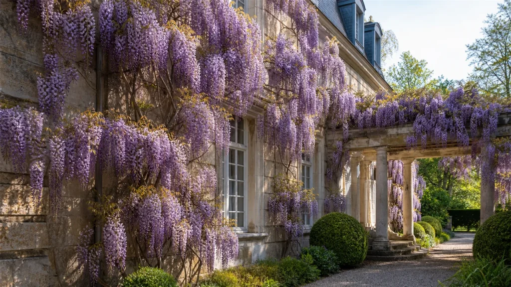 Chinese Wisteria in a refined chateau garden setting