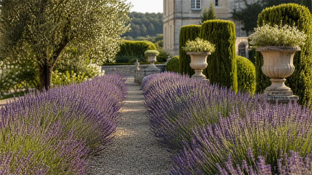 Flowering English lavender in a sunny, free-draining gravel border