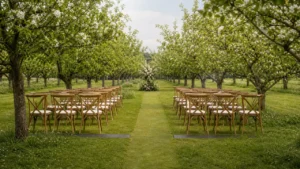 Zitruspflanzen und Obstgartenstimmung in einem eleganten Garten