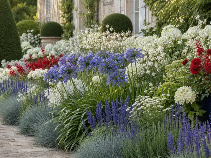 Illustration de jardin de caractere pour Massif bleu blanc rouge : composer un drapeau végétal des Bleus élégant après la Coupe du monde